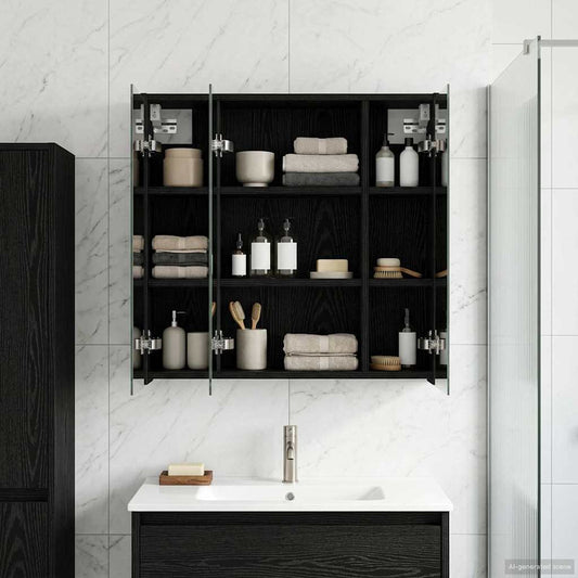 vidaXL Bathroom Mirror Cabinet Black Oak 63.5 x 16 x 62.5 cm