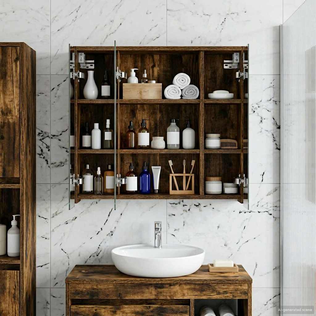 vidaXL Bathroom Mirror Cabinet Smoked Oak 63.5 x 16 x 62.5 cm