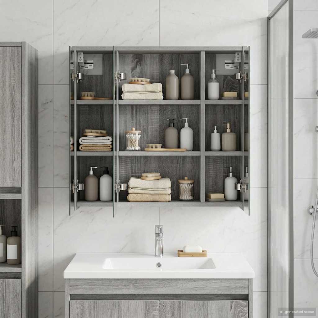 vidaXL Bathroom Mirror Cabinet Grey Sonoma 63.5 x 16 x 62.5 cm