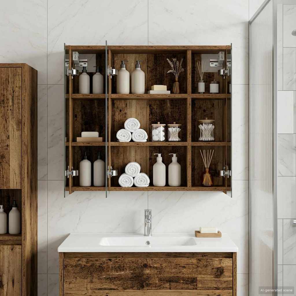 vidaXL Bathroom Mirror Cabinet Old Wood 63.5 x 16 x 62.5 cm