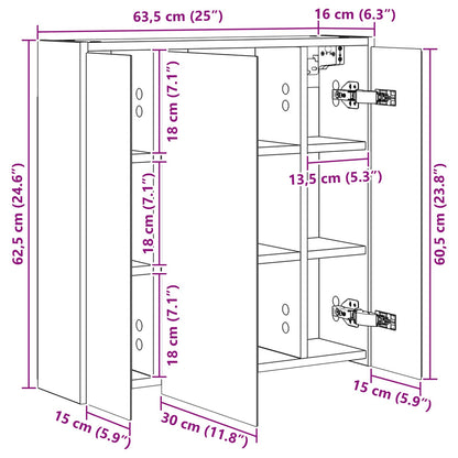 vidaXL Bathroom Mirror Cabinet Artisian Oak 63.5 x 16 x 62.5 cm