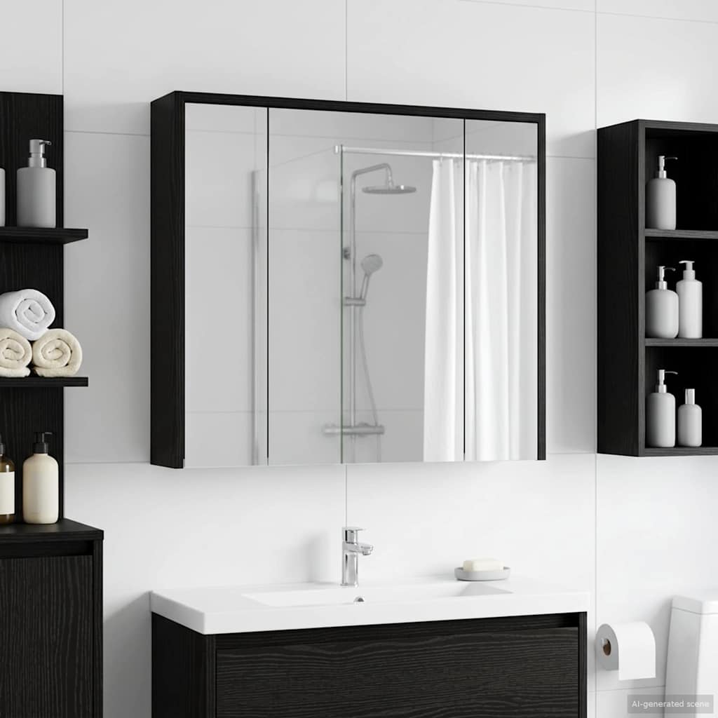 vidaXL Bathroom Mirror Cabinet Black Oak 73.5 x 16 x 62.5 cm