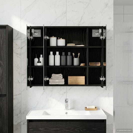 vidaXL Bathroom Mirror Cabinet Black Oak 73.5 x 16 x 62.5 cm