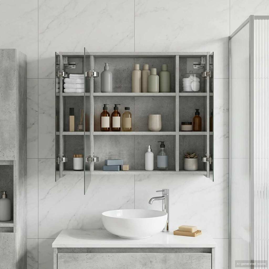 vidaXL Bathroom Mirror Cabinet Concrete Grey 73.5 x 16 x 62.5 cm