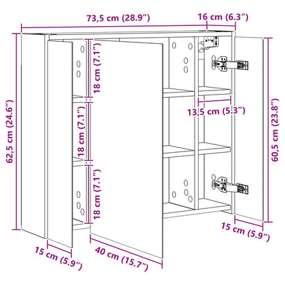 vidaXL Bathroom Mirror Cabinet Concrete Grey 73.5 x 16 x 62.5 cm