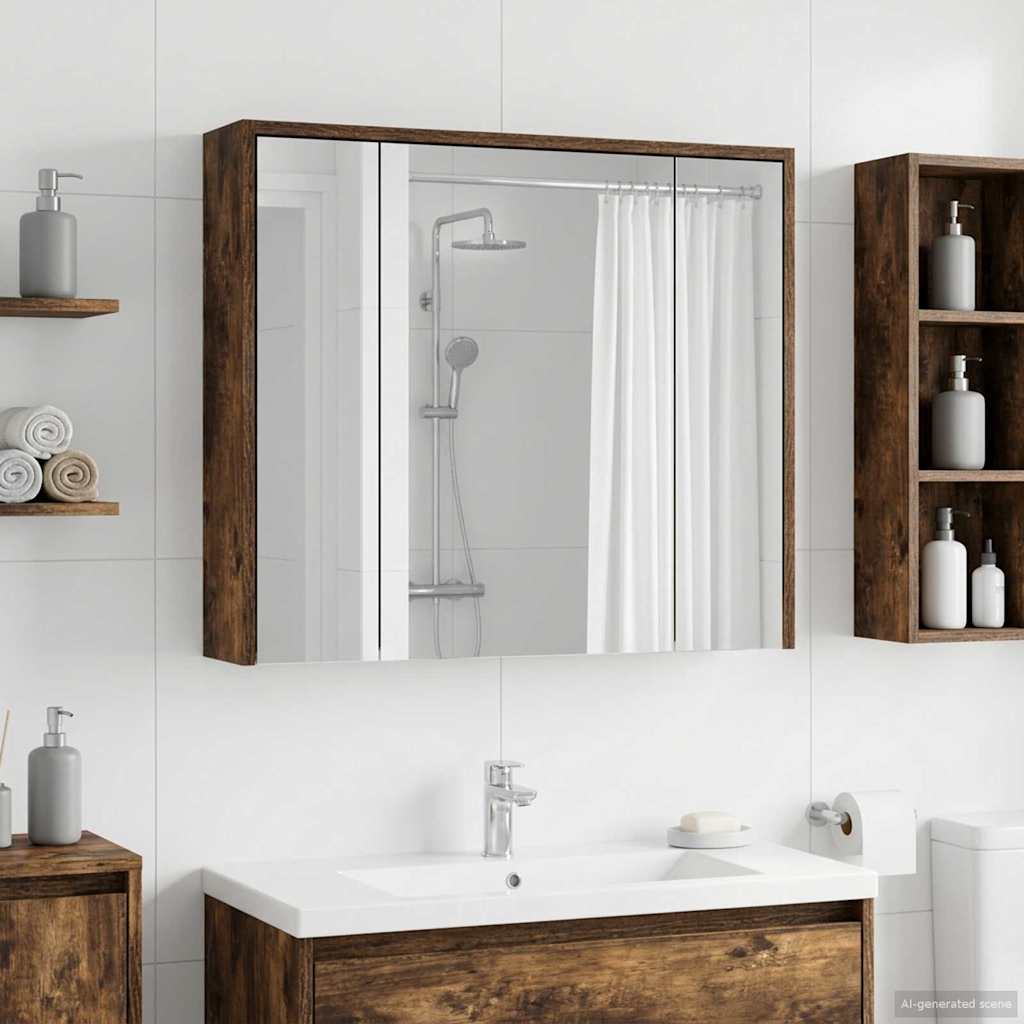 vidaXL Bathroom Mirror Cabinet Smoked Oak 73.5 x 16 x 62.5 cm