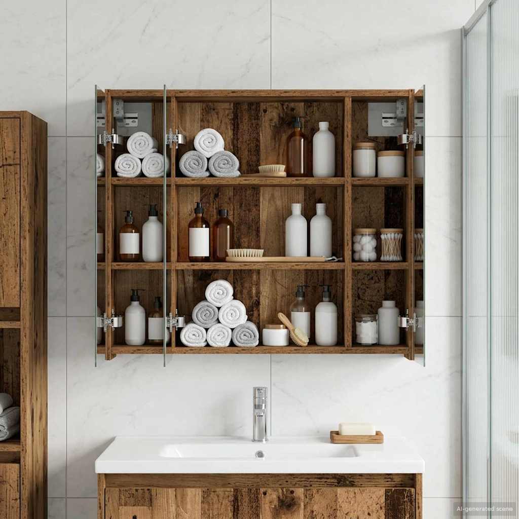 vidaXL Bathroom Mirror Cabinet Old Wood 73.5 x 16 x 62.5 cm