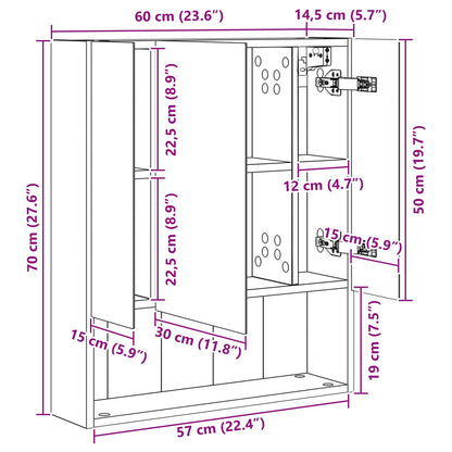 vidaXL Bathroom Mirror Cabinet White 60 x 14.5 x 70 cm Engineered wood