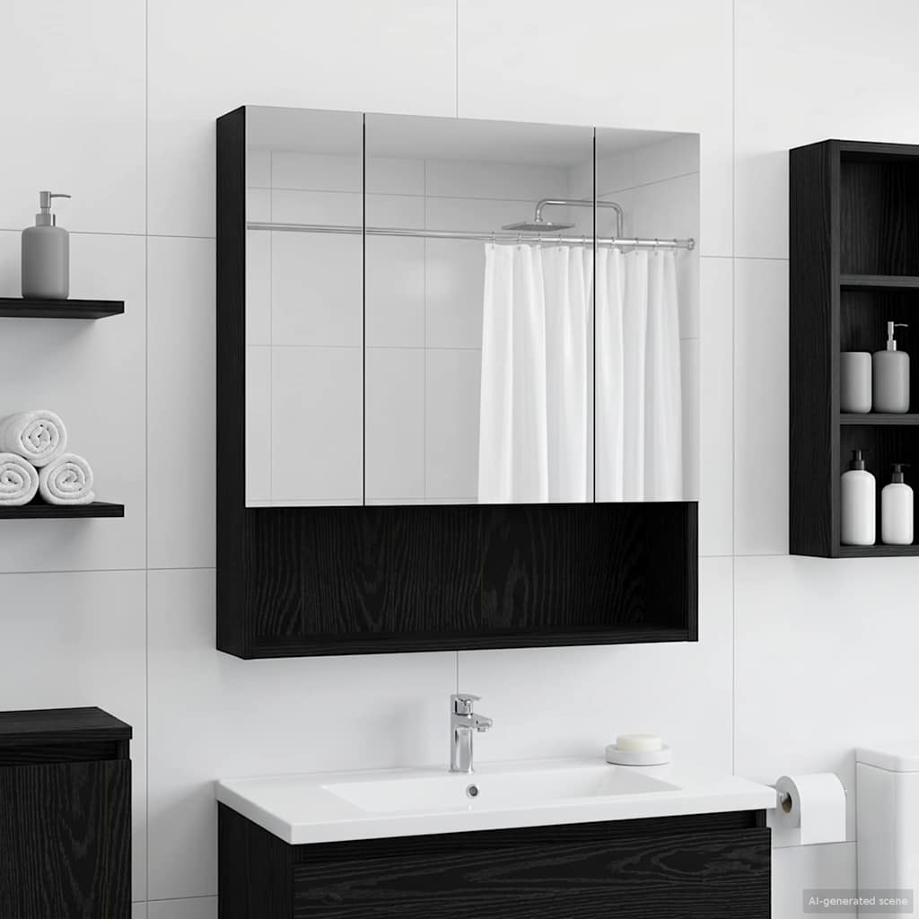 vidaXL Bathroom Mirror Cabinet with Shelf Black Oak 60 x 14.5 x 70 cm