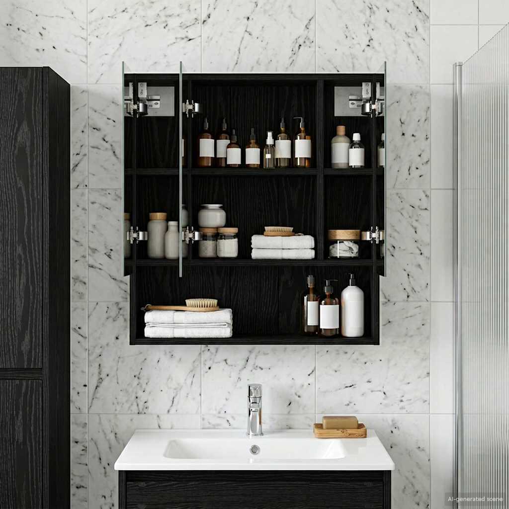 vidaXL Bathroom Mirror Cabinet with Shelf Black Oak 60 x 14.5 x 70 cm