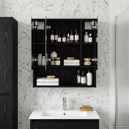 vidaXL Bathroom Mirror Cabinet with Shelf Black Oak 60 x 14.5 x 70 cm