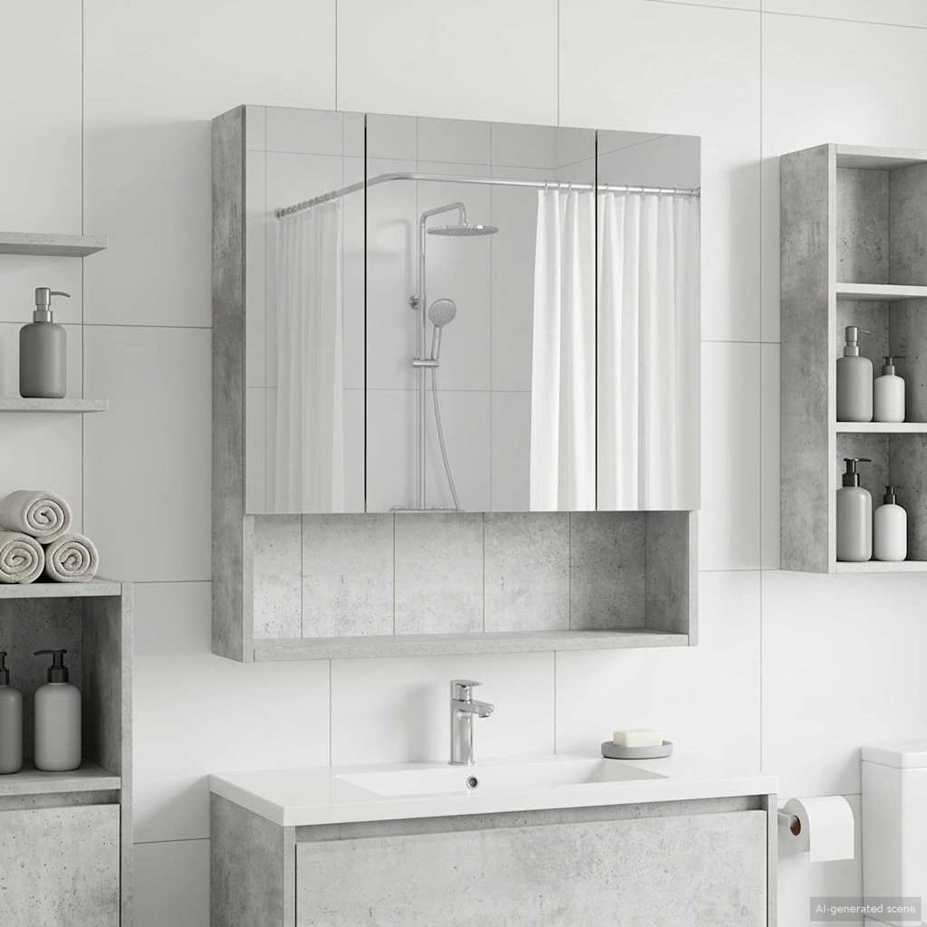 vidaXL Bathroom Mirror Cabinet Concrete Grey 60 x 14.5 x 70 cm