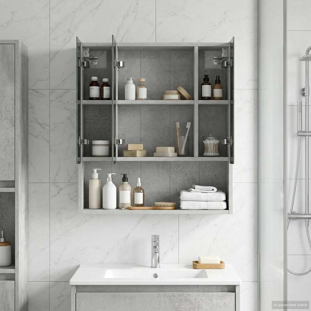 vidaXL Bathroom Mirror Cabinet Concrete Grey 60 x 14.5 x 70 cm