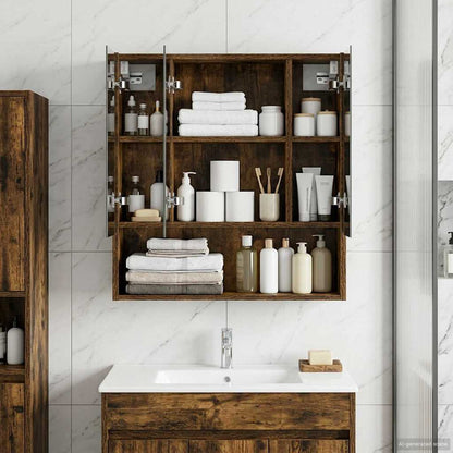 vidaXL Bathroom Mirror Cabinet Smoked Oak 60 x 14.5 x 70 cm