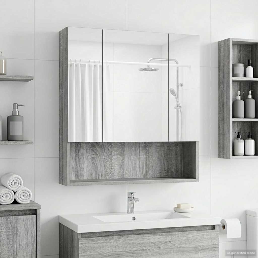 vidaXL Bathroom Mirror Cabinet with Door Grey Sonoma 60 x 14.5 x 70 cm