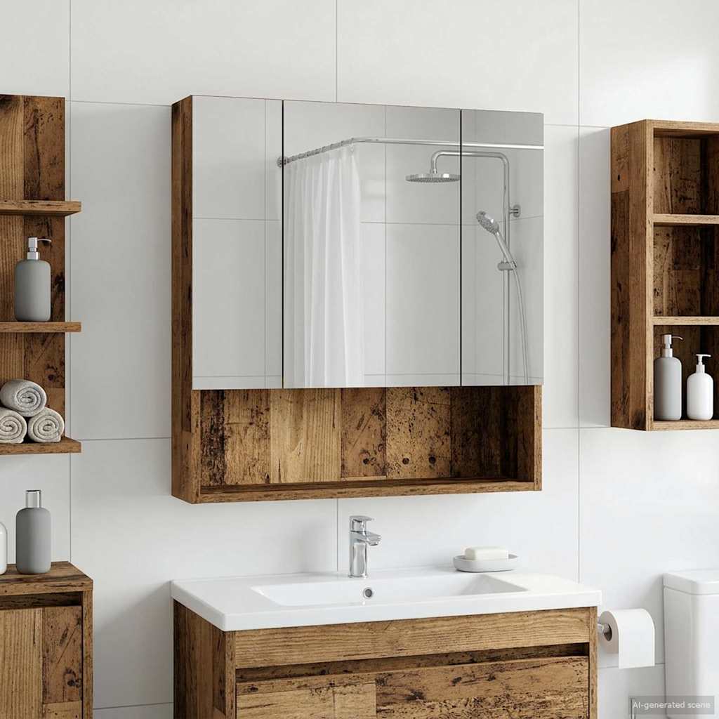 vidaXL Bathroom Mirror Cabinet with Shelf Old Wood 60 x 14.5 x 70 cm