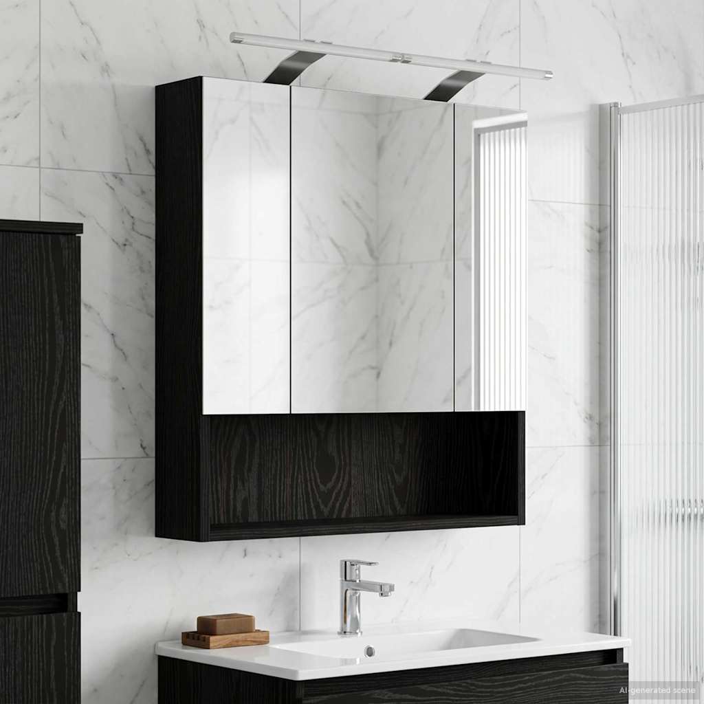 vidaXL Bathroom Mirror Cabinet with Shelf Black Oak 60 x 14.5 x 70 cm