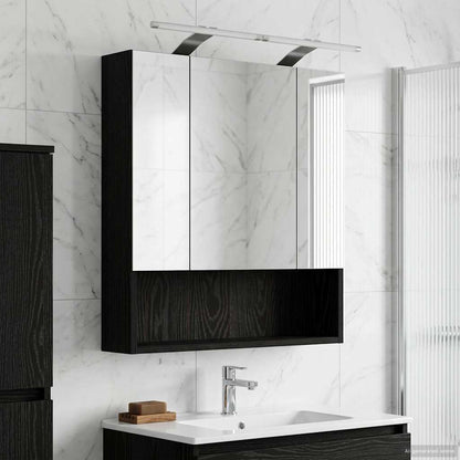 vidaXL Bathroom Mirror Cabinet with Shelf Black Oak 60 x 14.5 x 70 cm