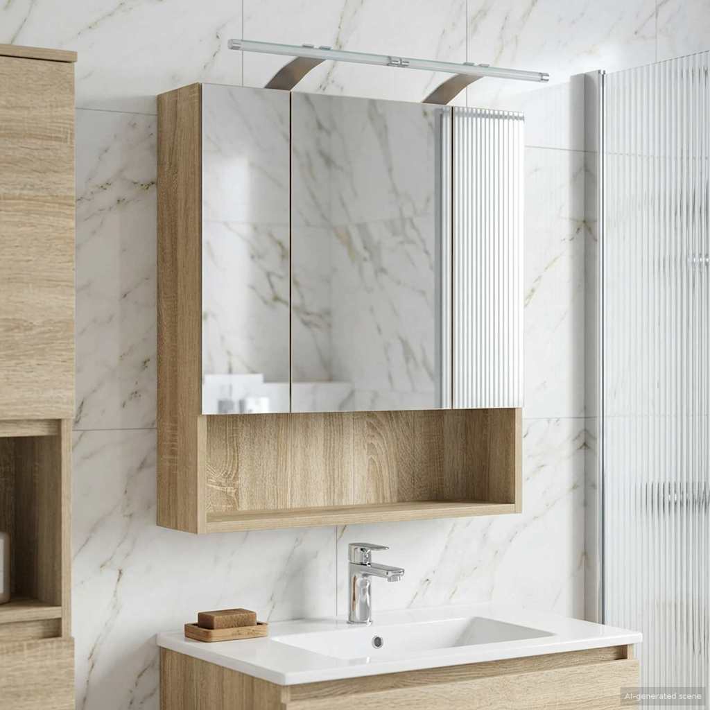 vidaXL Bathroom Mirror Cabinet with Shelf Sonoma Oak 60 x 14.5 x 70 cm