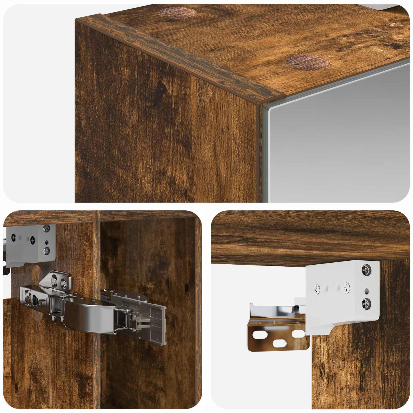 vidaXL Bathroom Mirror Cabinet with Shelf Smoked Oak 60 x 14.5 x 70 cm