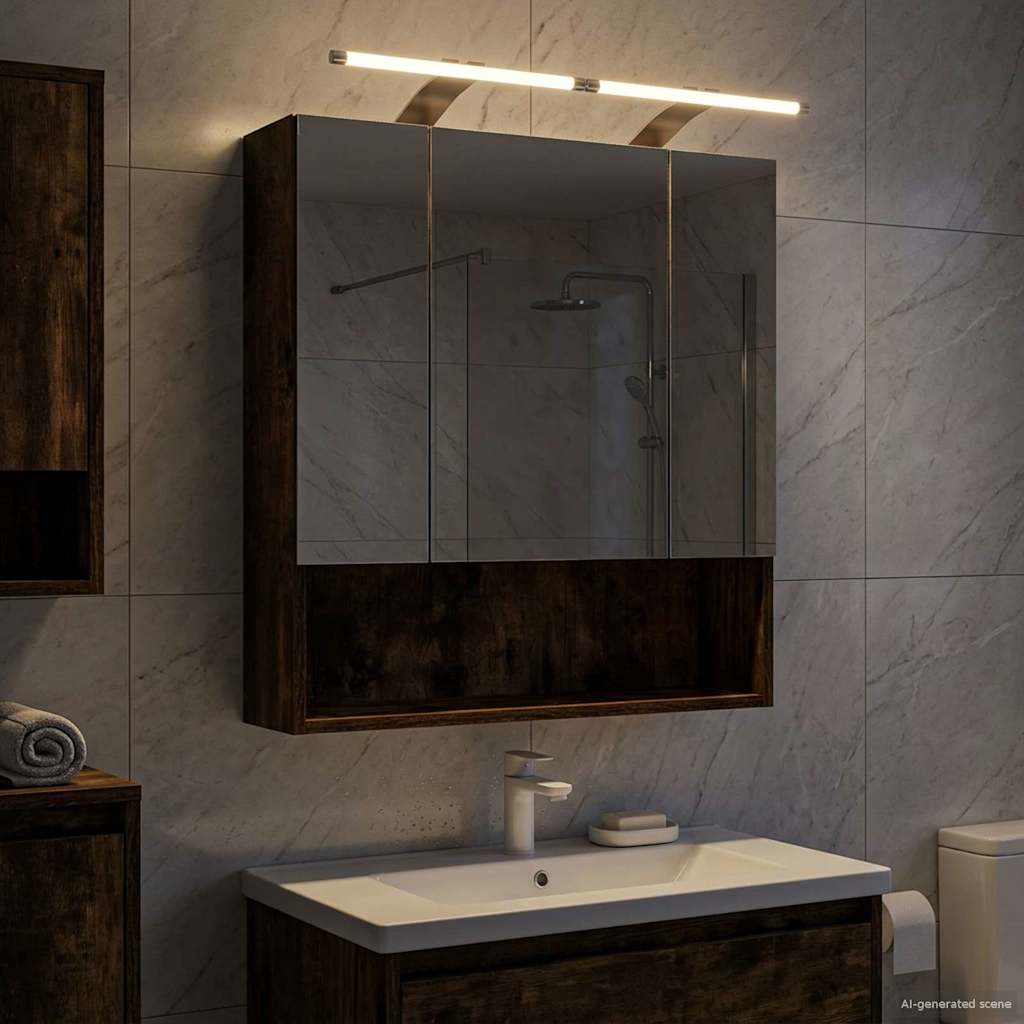 vidaXL Bathroom Mirror Cabinet with Shelf Smoked Oak 60 x 14.5 x 70 cm