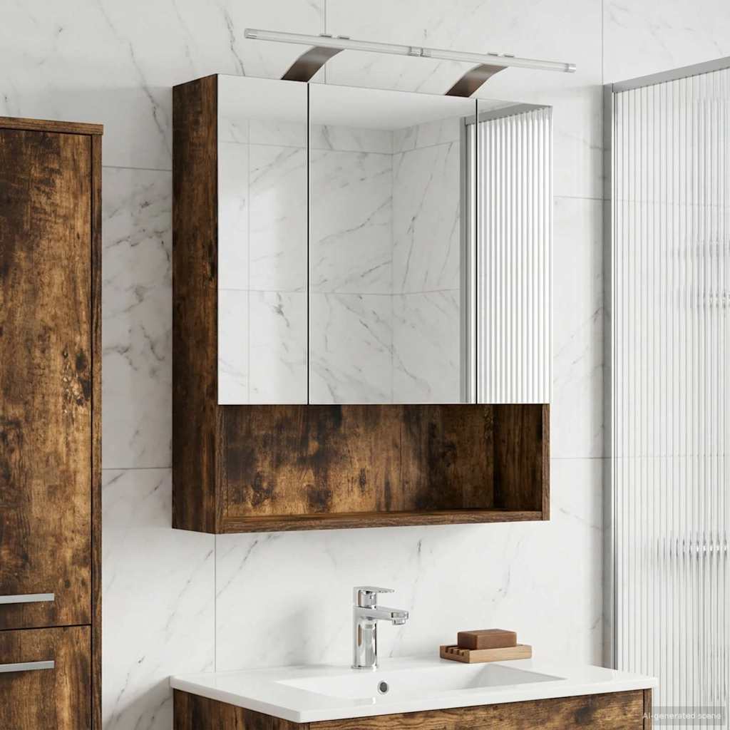 vidaXL Bathroom Mirror Cabinet with Shelf Smoked Oak 60 x 14.5 x 70 cm