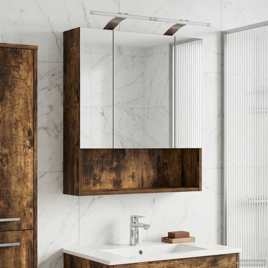 vidaXL Bathroom Mirror Cabinet with Shelf Smoked Oak 60 x 14.5 x 70 cm