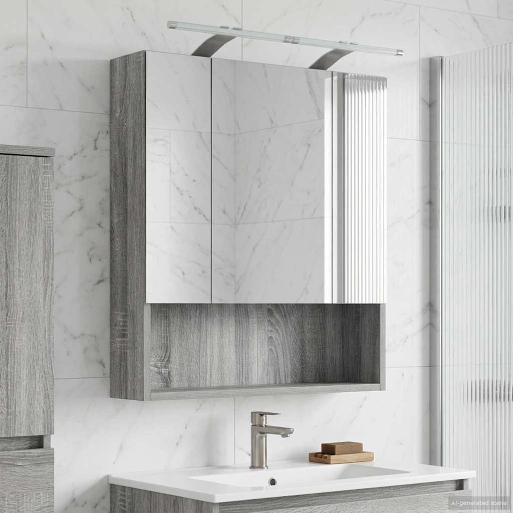 vidaXL Bathroom Mirror Cabinet with Door Grey Sonoma 60 x 14.5 x 70 cm