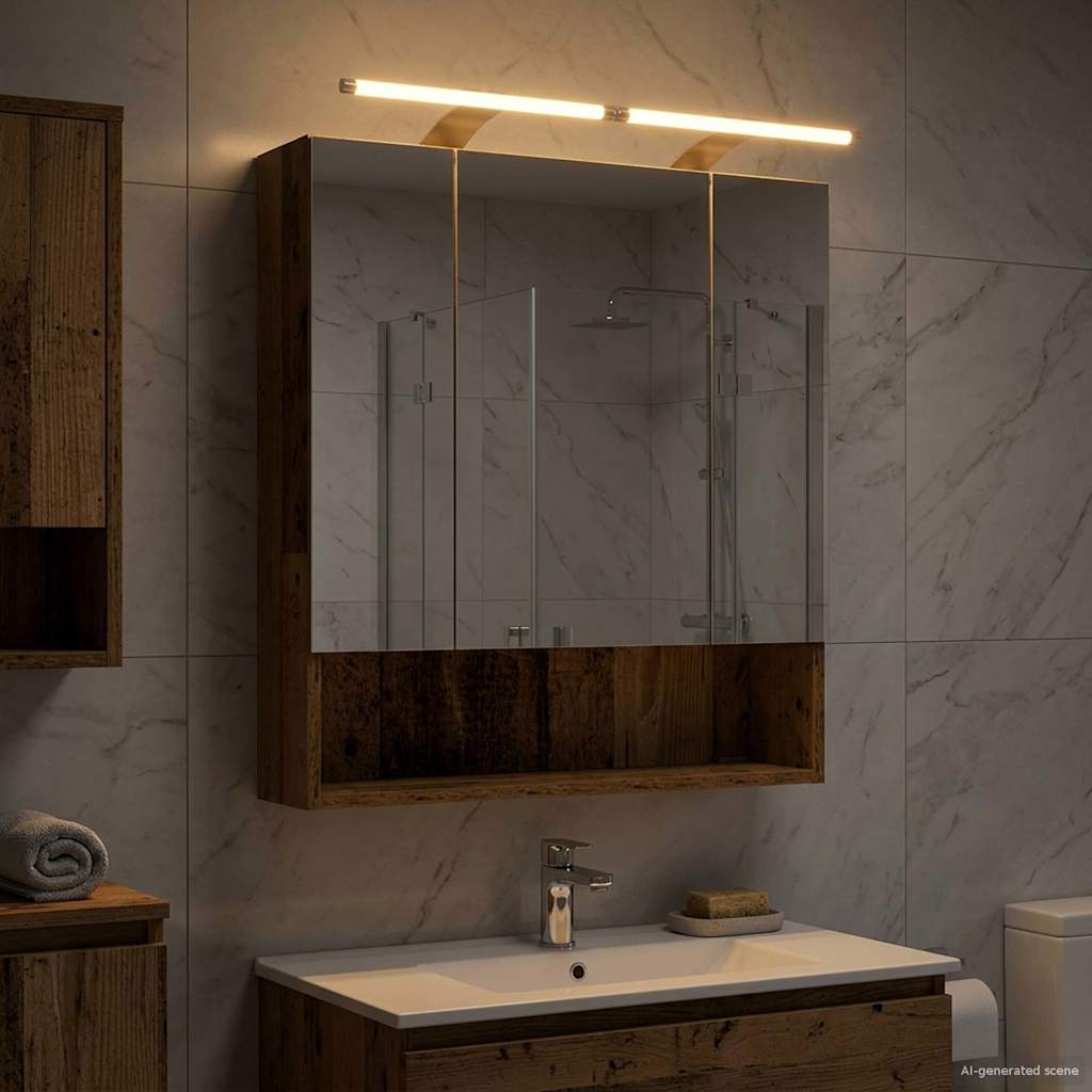 vidaXL Bathroom Mirror Cabinet with Shelf Old Wood 60 x 14.5 x 70 cm