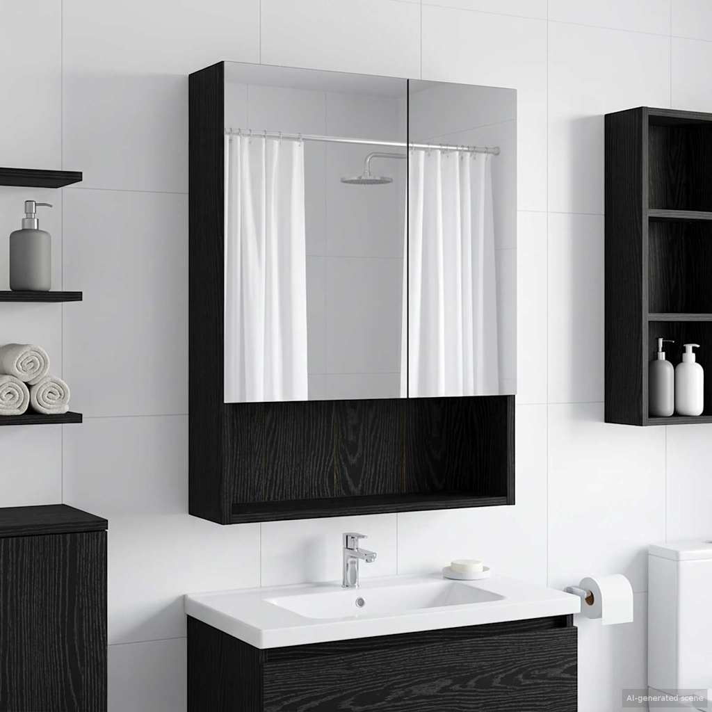 vidaXL Bathroom Mirror Cabinet with Shelf Black Oak 50 x 14.5 x 70 cm