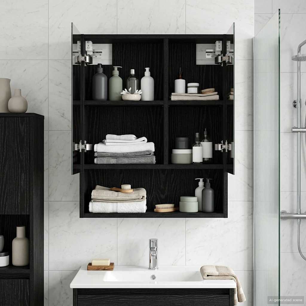 vidaXL Bathroom Mirror Cabinet with Shelf Black Oak 50 x 14.5 x 70 cm