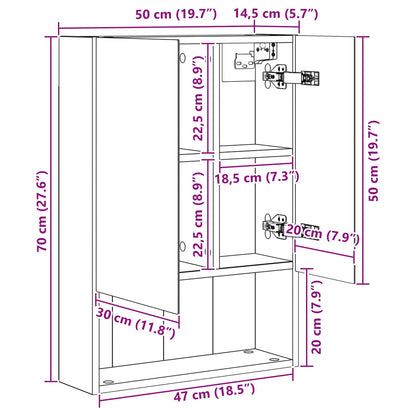 vidaXL Bathroom Mirror Cabinet with Shelf Black Oak 50 x 14.5 x 70 cm