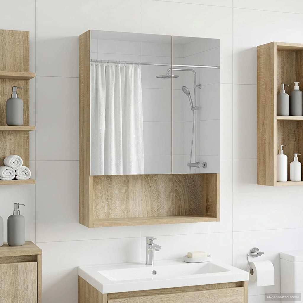vidaXL Bathroom Mirror Cabinet Sonoma Oak 50 x 14.5 x 70 cm