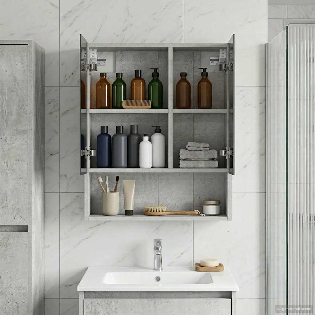 vidaXL Bathroom Mirror Cabinet Concrete Grey 50 x 14.5 x 70 cm