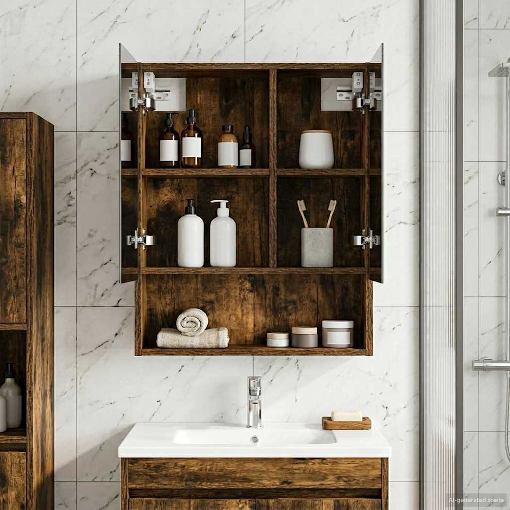 vidaXL Bathroom Mirror Cabinet Smoked Oak 50 x 14.5 x 70 cm