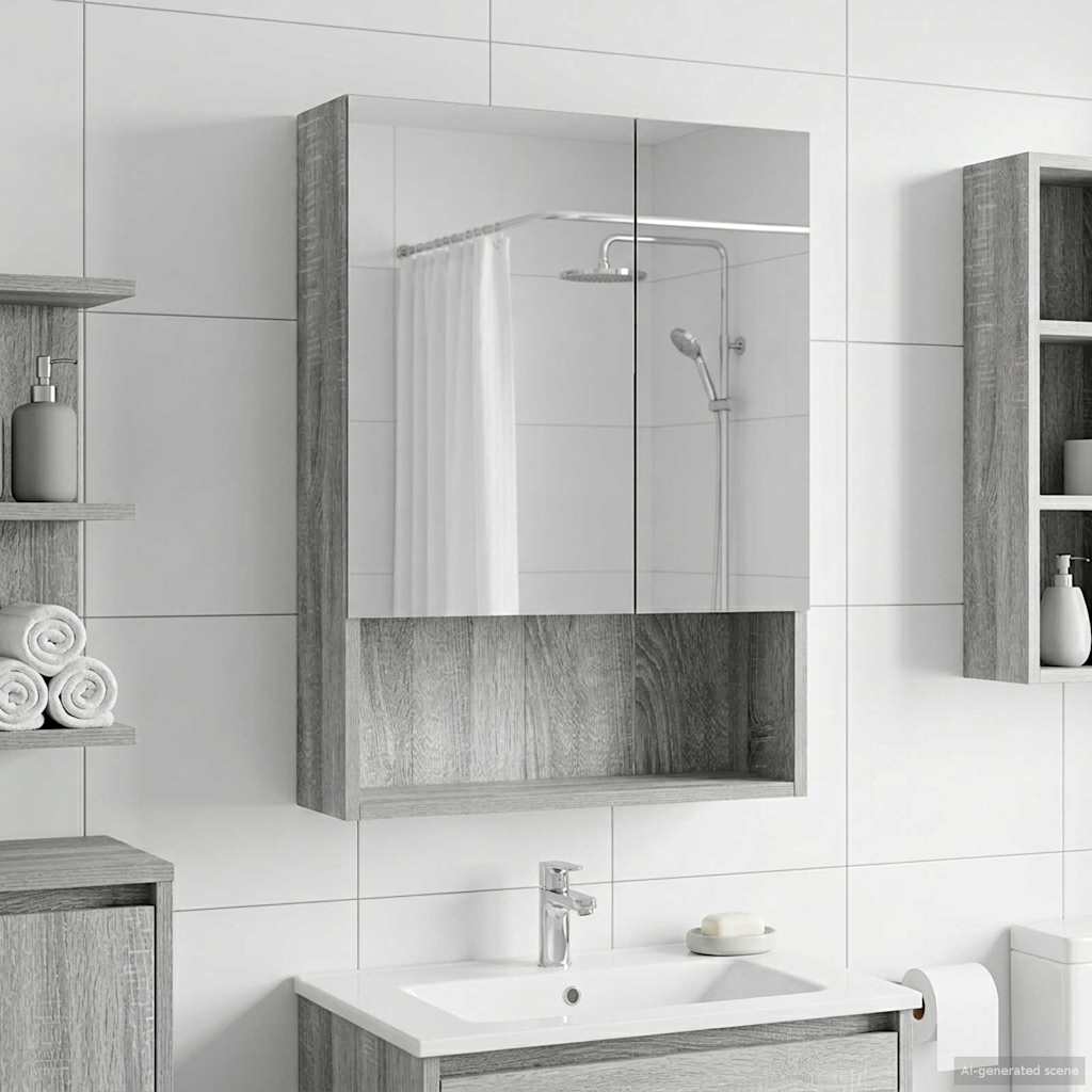 vidaXL Bathroom Mirror Cabinet with Door Grey Sonoma 50 x 14.5 x 70 cm