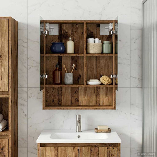 vidaXL Bathroom Mirror Cabinet with Shelf Old Wood 50 x 14.5 x 70 cm
