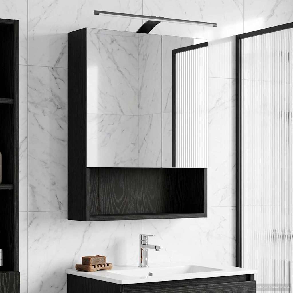 vidaXL Bathroom Mirror Cabinet with Shelf Black Oak 50 x 14.5 x 70 cm
