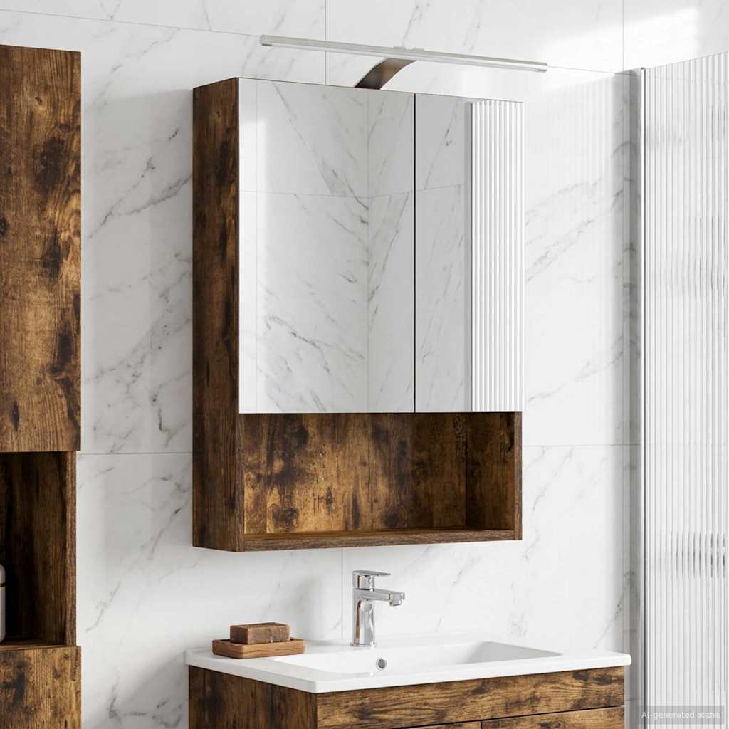vidaXL Bathroom Mirror Cabinet with Shelf Smoked Oak 50 x 14.5 x 70 cm