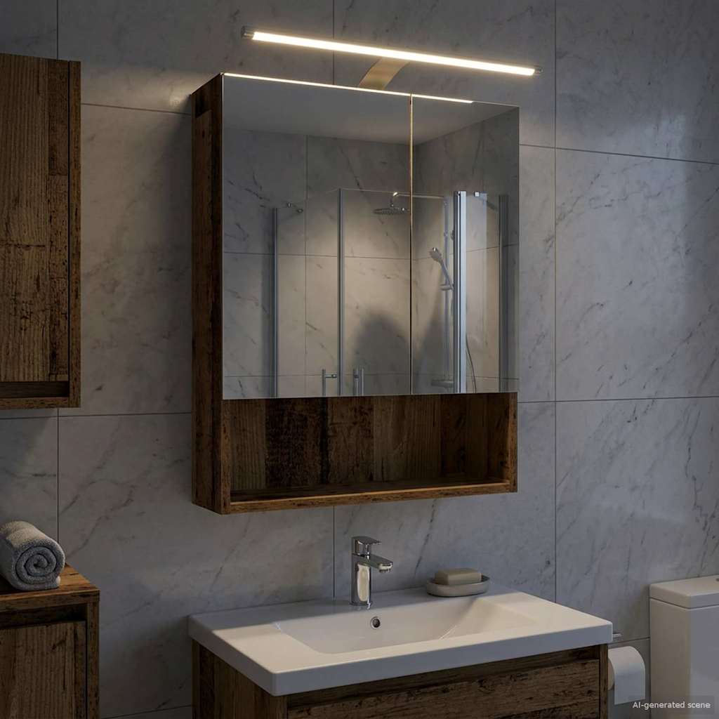 vidaXL Bathroom Mirror Cabinet with Shelf Old Wood 50 x 14.5 x 70 cm