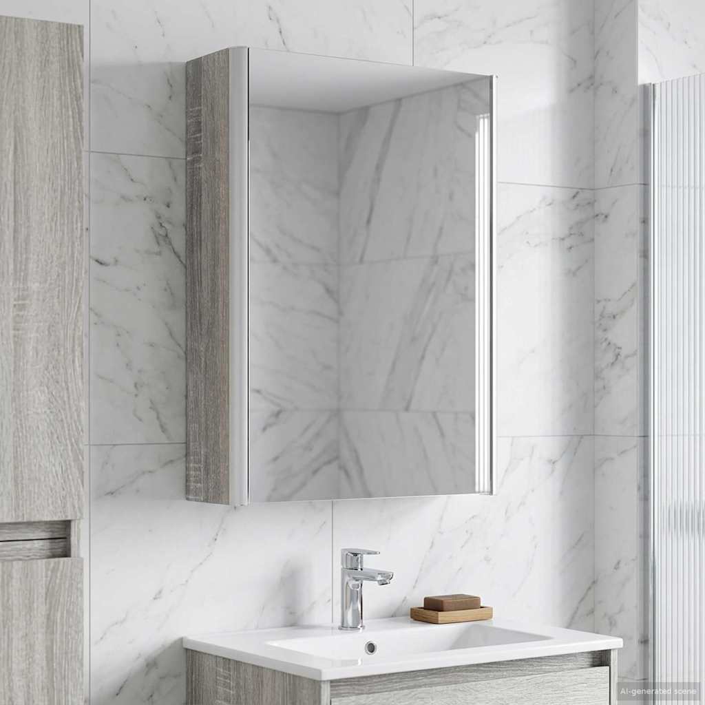 vidaXL Bathroom Mirror Cabinet Grey Sonoma 33 x 11.5 x 50 cm
