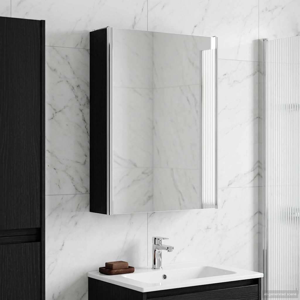 vidaXL Bathroom Mirror Cabinet Black Oak 53.5 x 15.5 x 70 cm