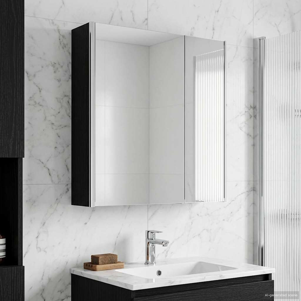 vidaXL Bathroom Mirror Cabinet Black Oak 63.5 x 15.5 x 70 cm
