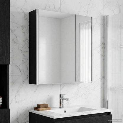 vidaXL Bathroom Mirror Cabinet Black Oak 63.5 x 15.5 x 70 cm