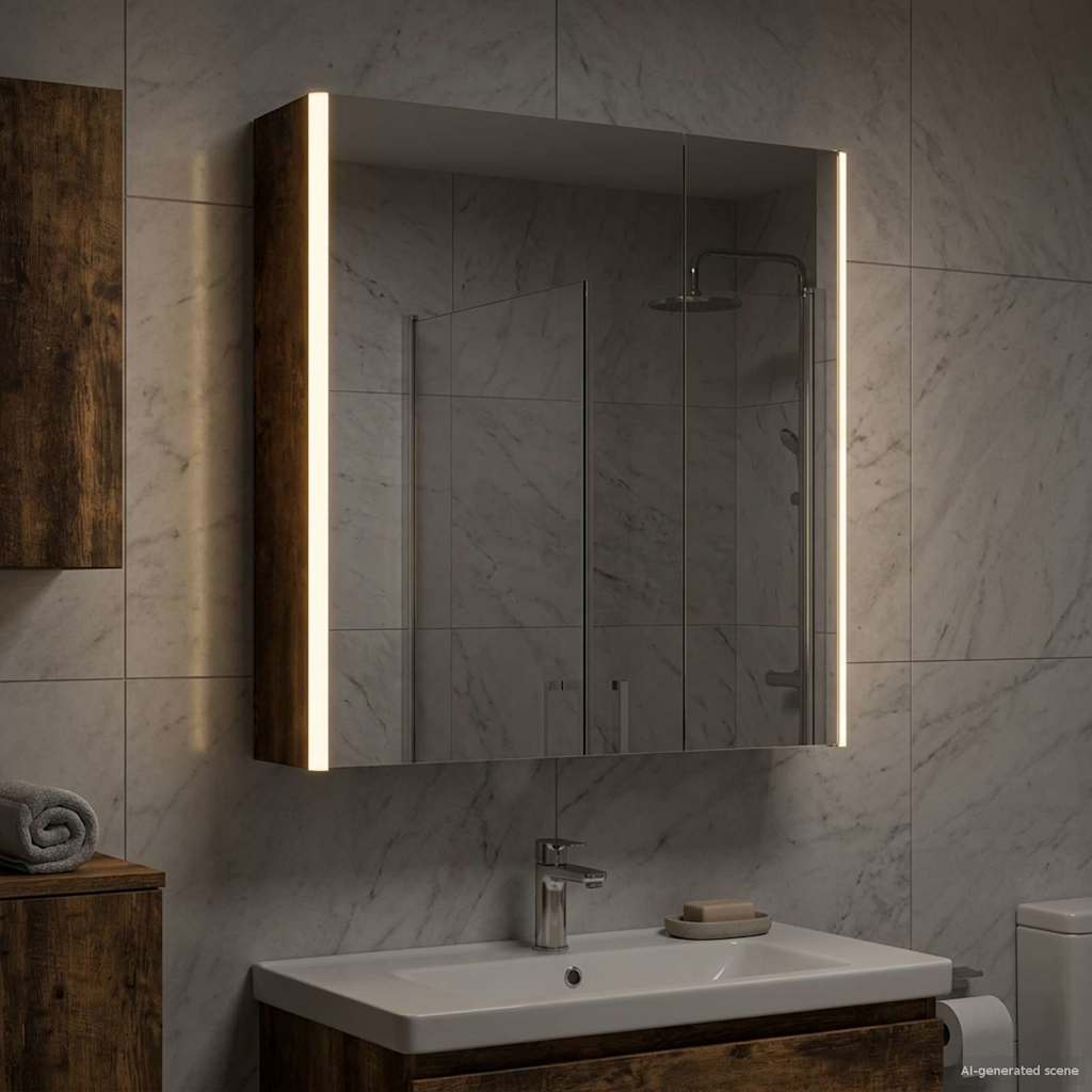 vidaXL Bathroom Mirror Cabinet Smoked Oak 63.5 x 15.5 x 70 cm