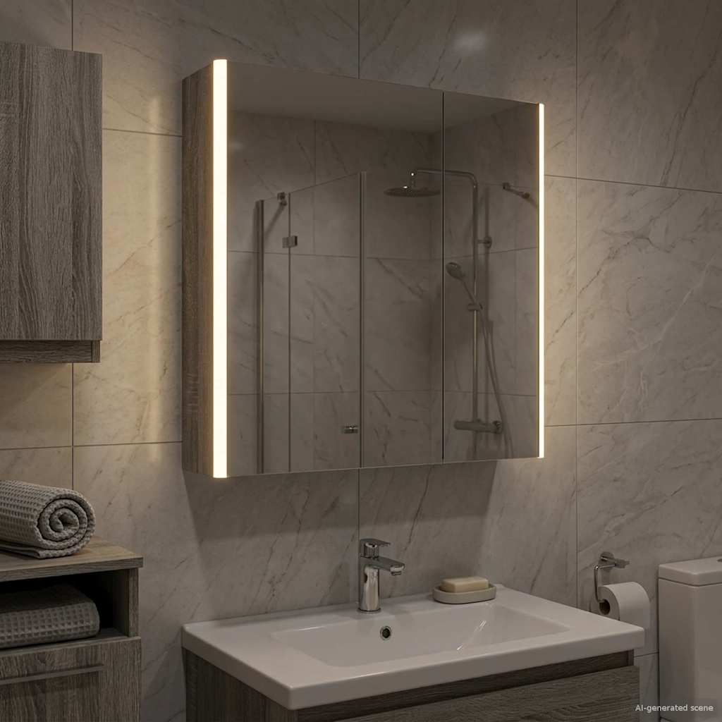 vidaXL Bathroom Mirror Cabinet Grey Sonoma 63.5 x 15.5 x 70 cm