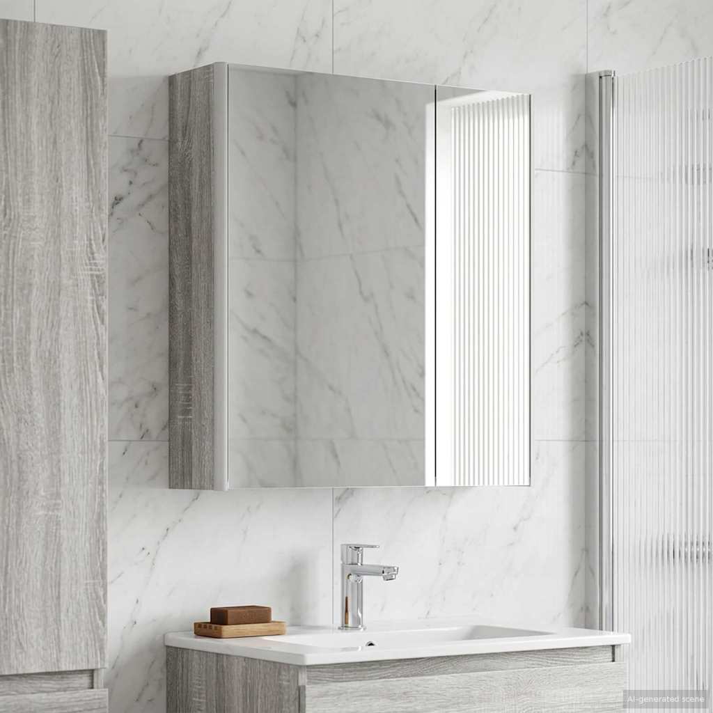 vidaXL Bathroom Mirror Cabinet Grey Sonoma 63.5 x 15.5 x 70 cm
