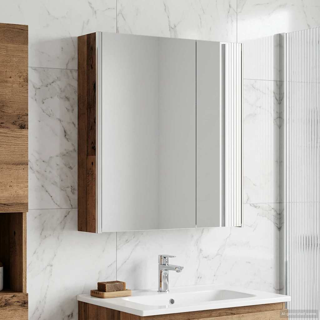 vidaXL Bathroom Mirror Cabinet Old Wood 63.5 x 15.5 x 70 cm