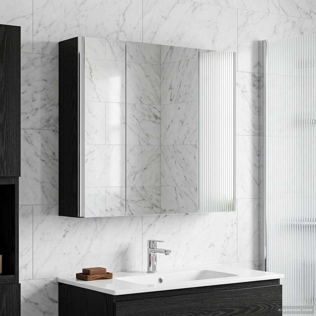 vidaXL Bathroom Mirror Cabinet Black Oak 63.5 x 15.5 x 60.5 cm