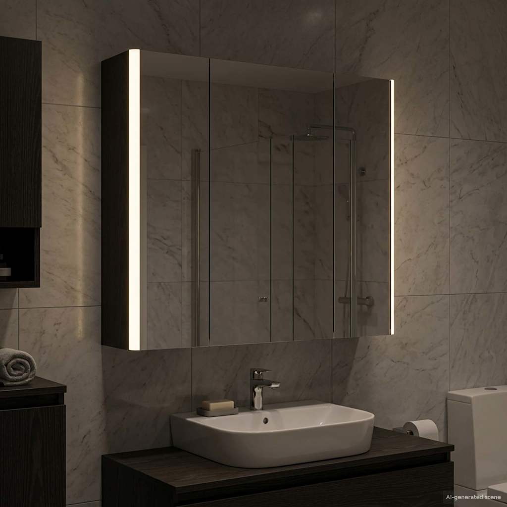 vidaXL Bathroom Mirror Cabinet Black Oak 63.5 x 15.5 x 60.5 cm